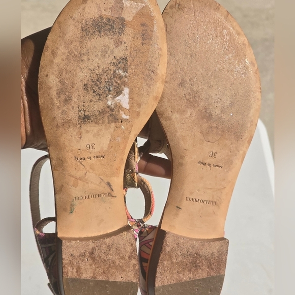 Emilio Pucci Leather Sandals Sz 36 (6) Women Colorful Italy Luxury Rare - Picture 6 of 12